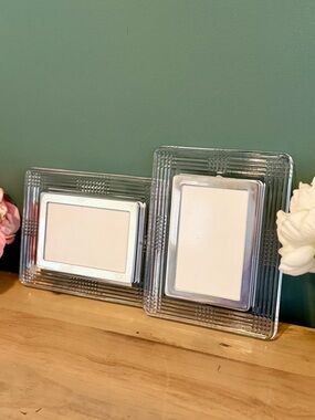 Waterford Crystal 4x6 Frames Set Clear Cut Glass Silver Tone Pair